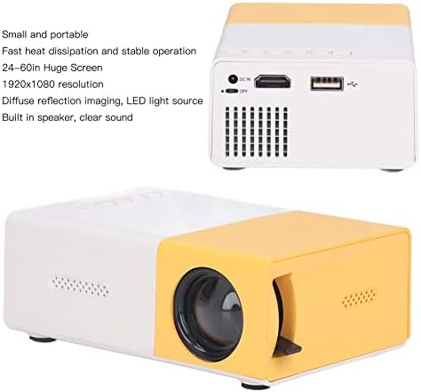 Mini Projector, Portable Projector 1080P Full HD Huge Screen Fast Heat Dissipation Compatible with Tablet Laptop PC TV Box LED Pico Video Projector for Home Outdoor Theater Movie image number 4