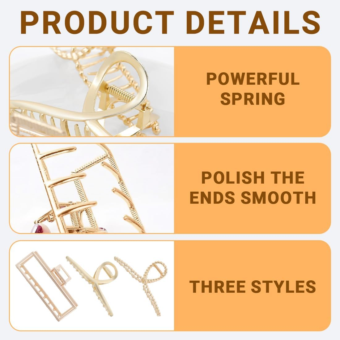 3 Pack Hair Claws for Thick Heavy Hair, Large Non-Slip Hair Clips Claw Clamp, Strong Hold Claw Clips for Long Hair, Fashion Hair Styling Accessories for Women and Girls image number 3