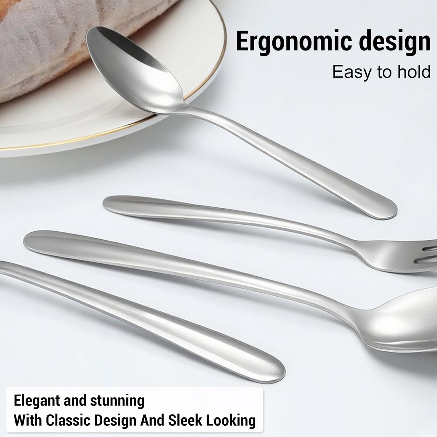 BEWOS 32 Piece Stainless Steel Cutlery Set - Service for 8, Tableware Set with Spoons Knives and Forks Set, Dishwasher Safe & Easy Clean, Mirror Polished Cutlery for Parties/Weddings/Outdoor Picnics