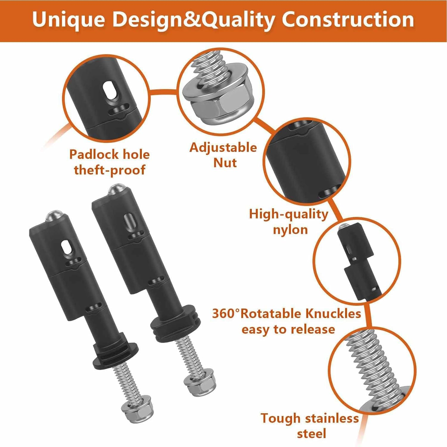 360 Degree Rotation Knuckle, Stainless Steel Lockable Mount Pins for Maxtrax MKII Recovery Boards, Security Mounting Pins Kit with 4 Padlocks, Lockable Theftproof Mount Pins Set image number 4