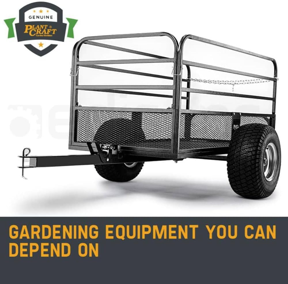 Plantcraft Dump Cart Mesh Towed Steel 1250LBS ATV Mower Trailer Garden Tray with Removable Side Rails