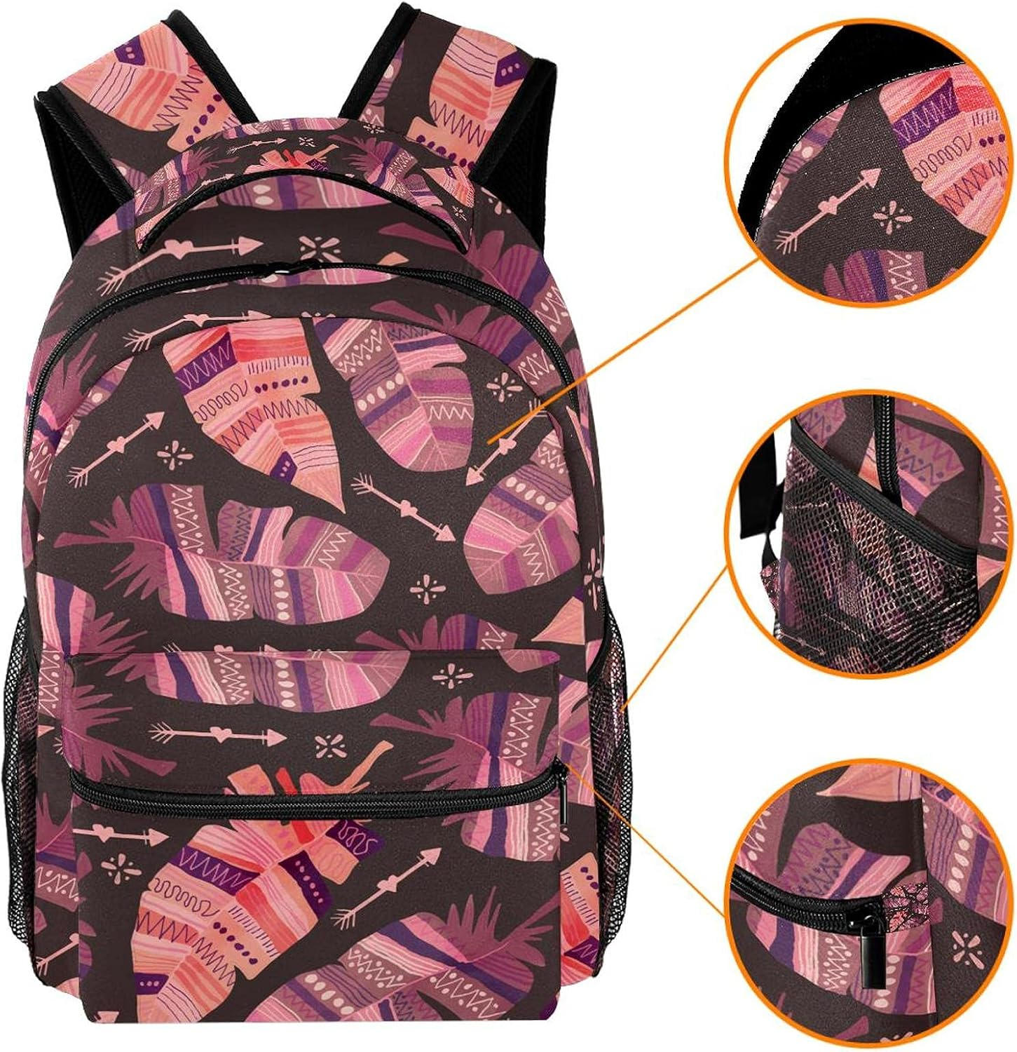 Creative Boho Feather Backpack Students Shoulder Bags Travel Bag College School Tote Backpacks image number 3