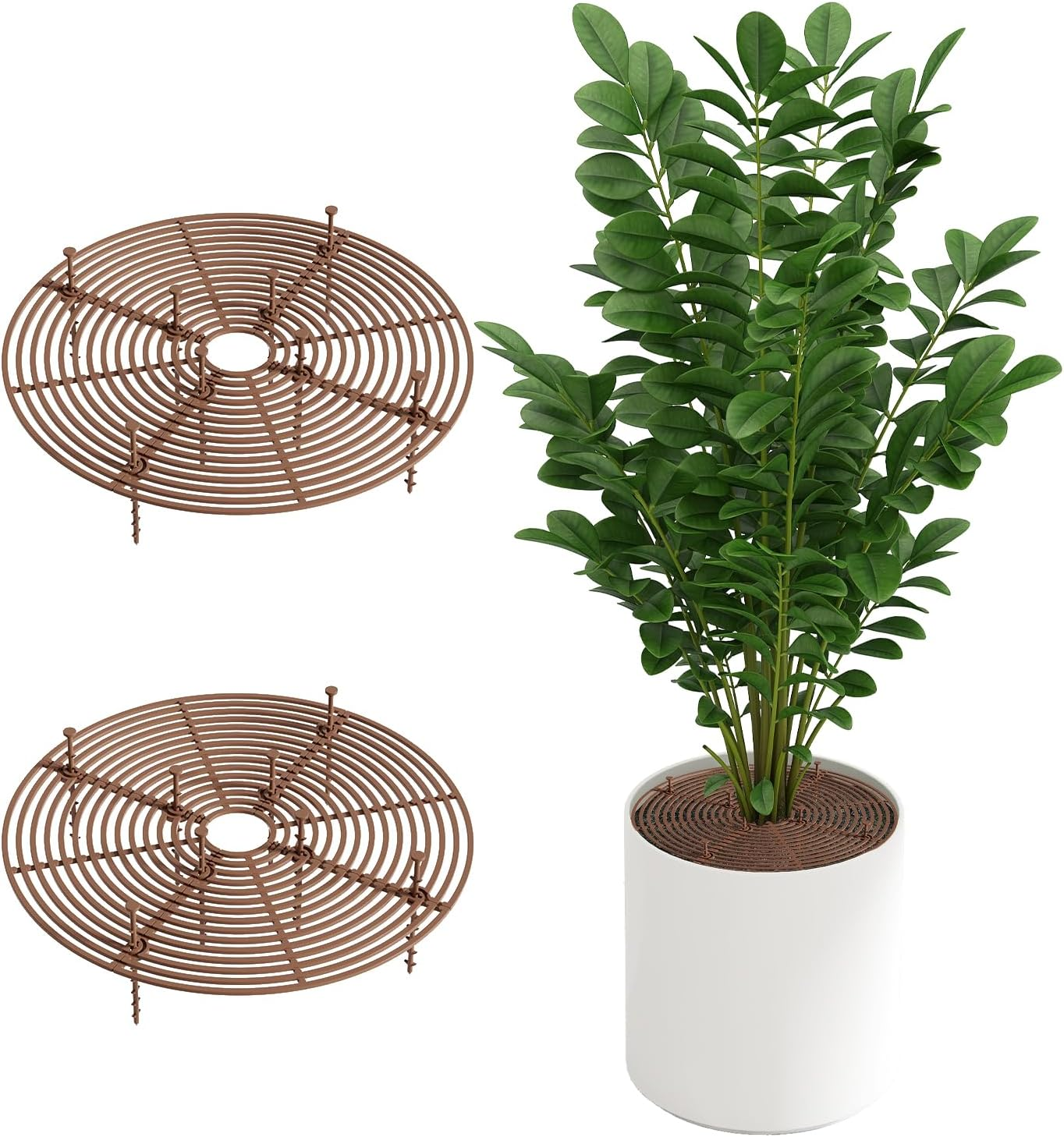 Chris.W 2 Pcs Plant Pot Grid with 16 Stakes, 11.8 Inch Plant Pot Soil Covers Protectors, Plant Pot Cover Plant Protector from Animal, Cuttable Soil Protector for Plants (Black)