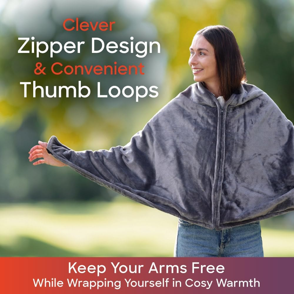 Sash & Bloom Heated Shawl - Charcoal &ndash; Super-Soft and Stylish Portable 2-In-1 Heated Blanket and Shawl, 3 Settings, Heats up to 55 Degrees, Auto-Off, for Sport Games, Camping, Hiking, Office, Home image number 1