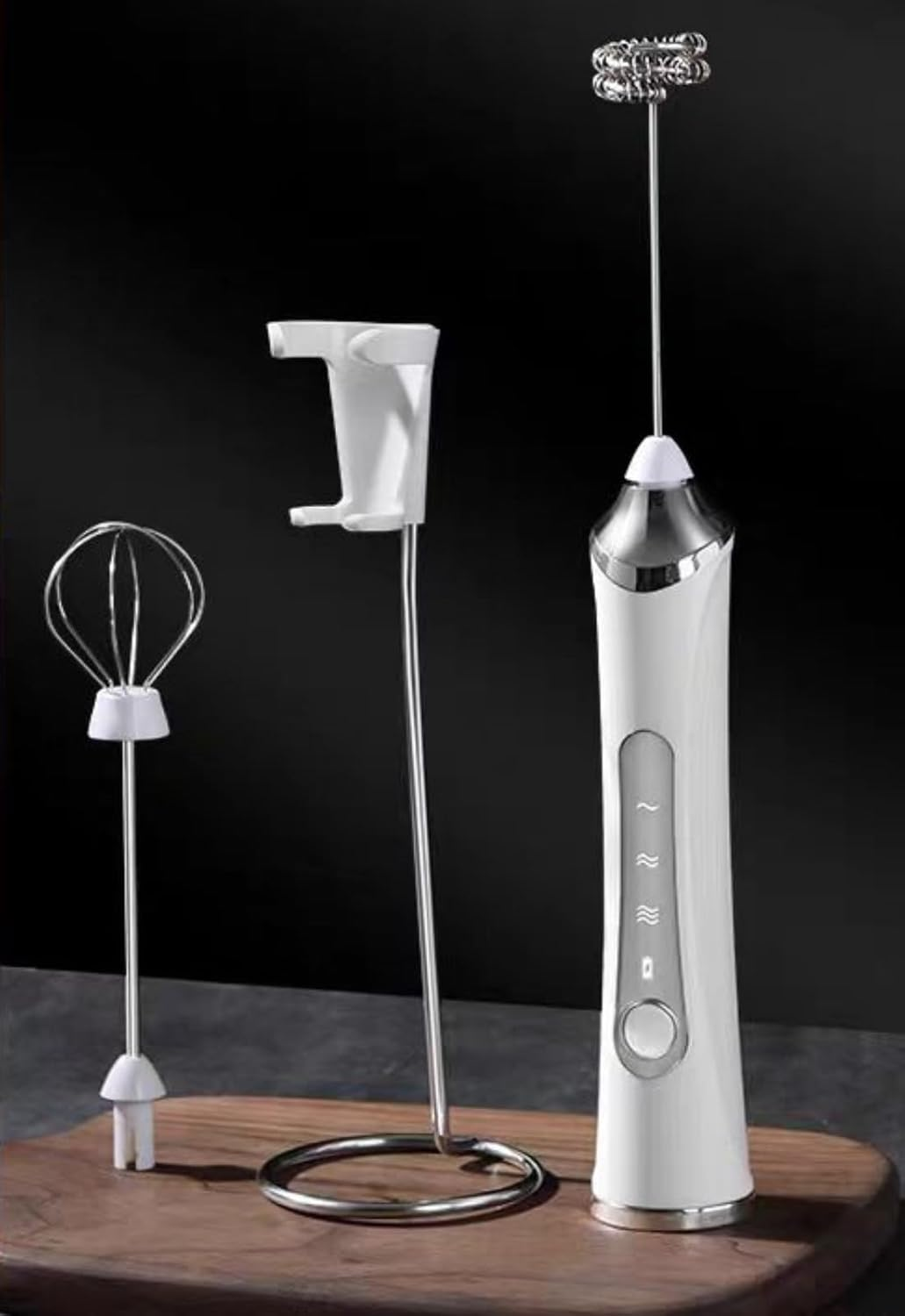 Rechargeable Milk Frother Handheld Blender, Dual-Use, 2 Heads, 3 Speeds, Usb-Powered, Easy Clean, Stainless Steel Whisk, Perfect for Coffee, Latte, Cappuccino, Desserts and Egg, White image number 5