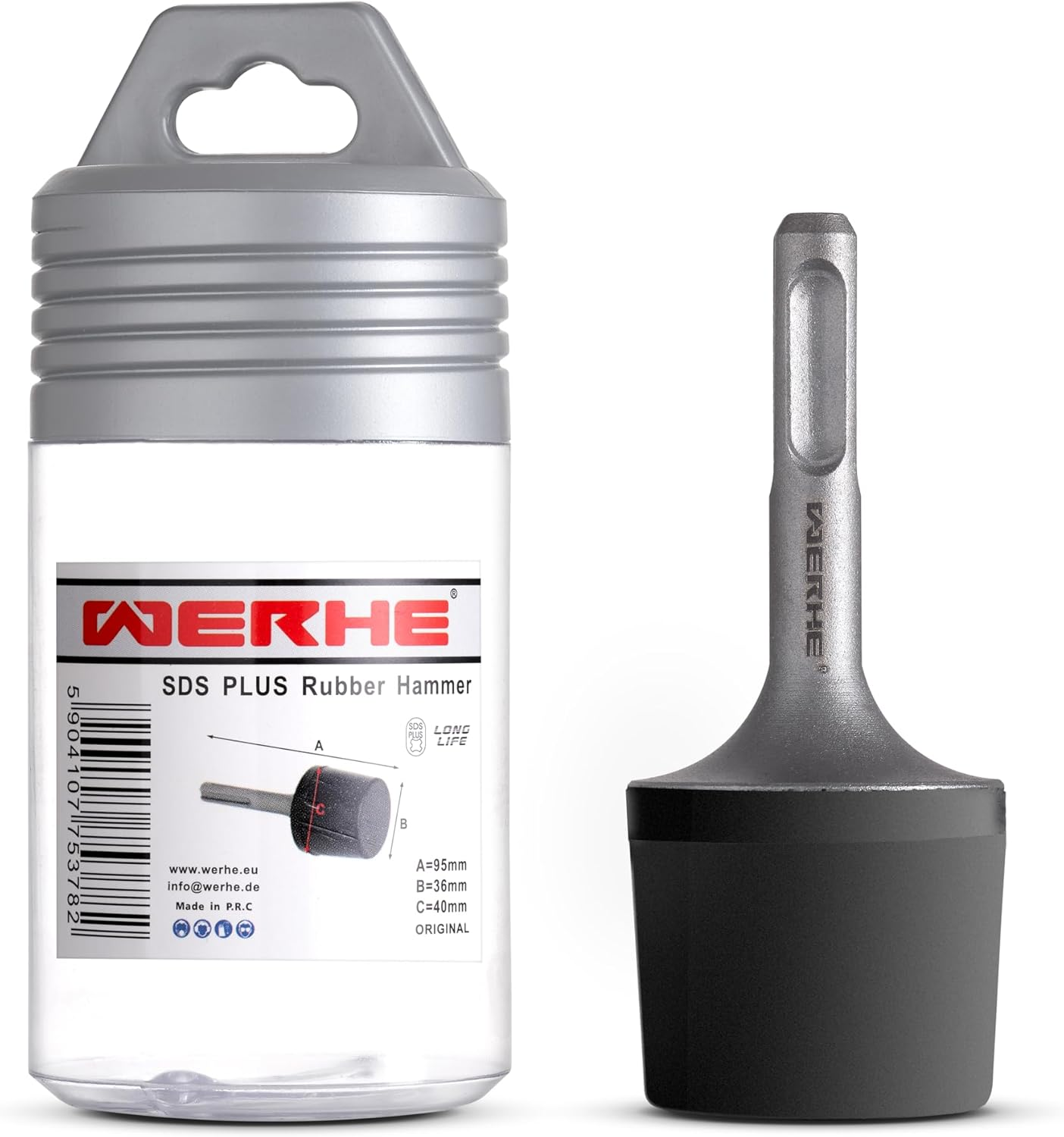 WERHE&reg; SDS plus Rubber Hammer for Hammer Drill with Diameter 36 Mm Diameter - Rubber Hammer Ideal for Working on Sheet Metal, Paving Stones, Piles image number 6