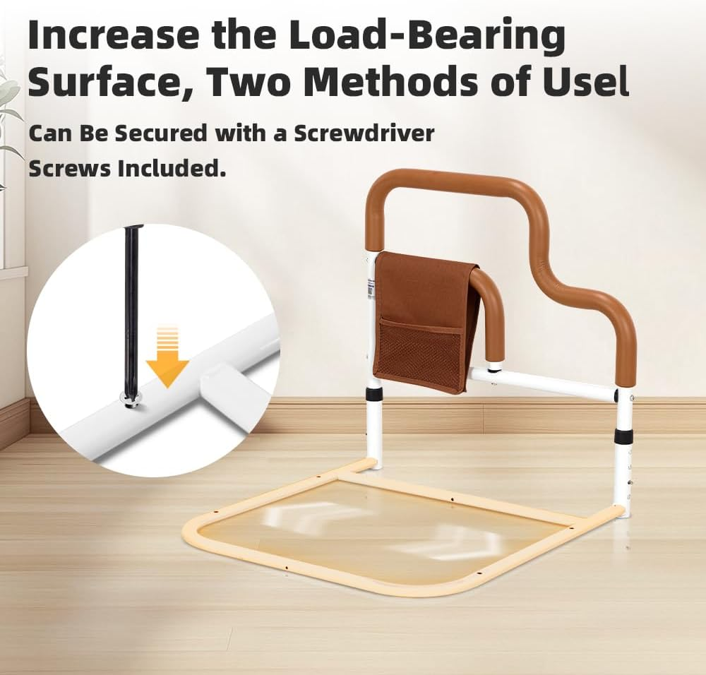 Elderly Bed Armrest with Storage Bag, Dual Armrests, Adjustable Height for Easy Access to and from Beds, Suitable for Various Types of Beds, Capable of Supporting a Weight of 350 Pounds - Orange image number 4