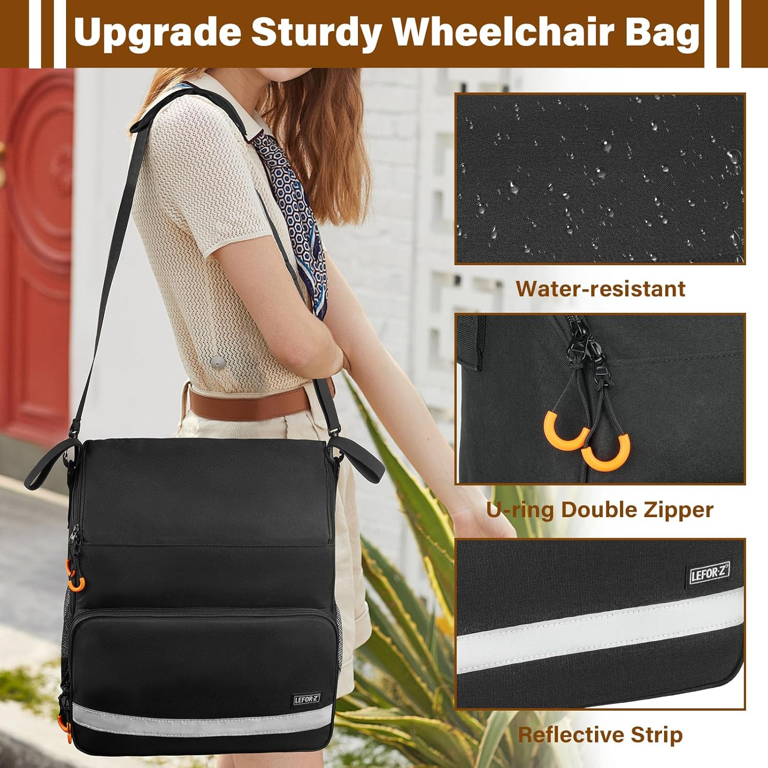 Wheelchair Bags to Hang on Back,Wheelchair Backpack Bag,Wheelchair Accessories Pouch Storage Bag with Thermal Insulation Pocket for Adults & Senior,Bag Only, Black-Large, 15 X 9.5 X 16.5 Inch, image number 1