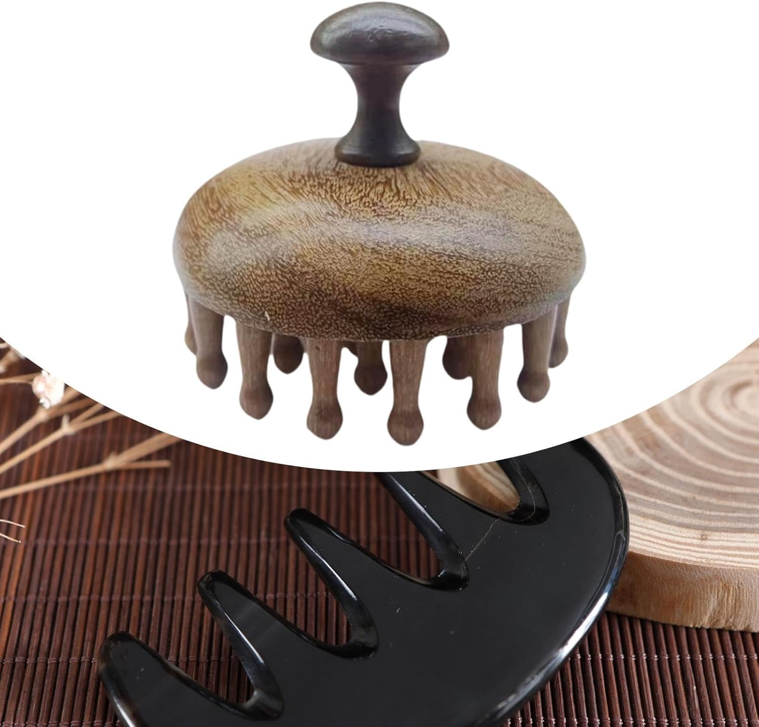 Perfeclan Wooden Scalp Massage Comb,Head Wooden Brush,Guasha Tool Comb,Wide Tooth round Head Massage,Gua Sha Brush for Adults Women Men image number 2
