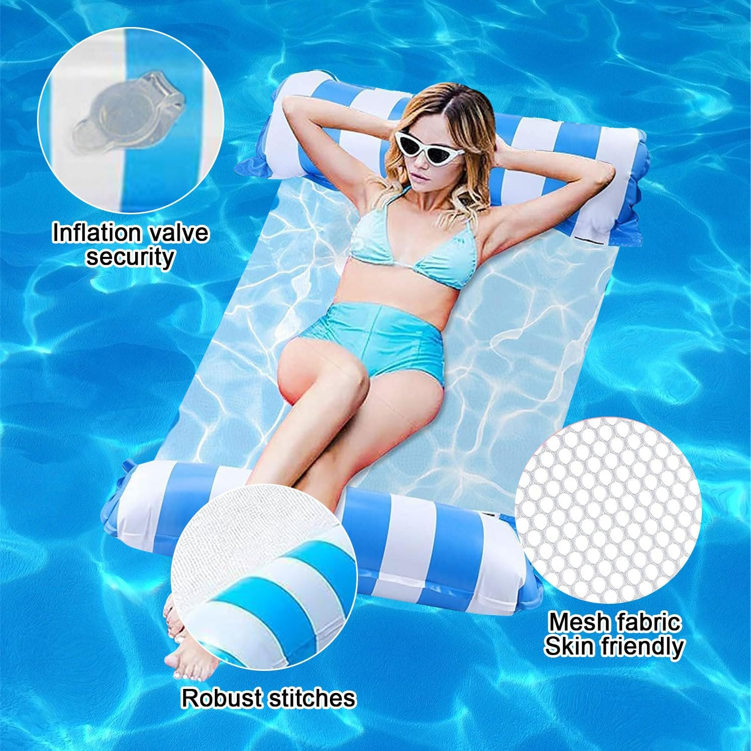 Water Hammock, 4 in 1 Inflatable Pool Float Hammock, Inflatable Swimming Pool & Beach Lounger, Multi-Portable, Saddles, Lounge Chairs, Drifters.For Adult Holiday Entertainment and Relaxation