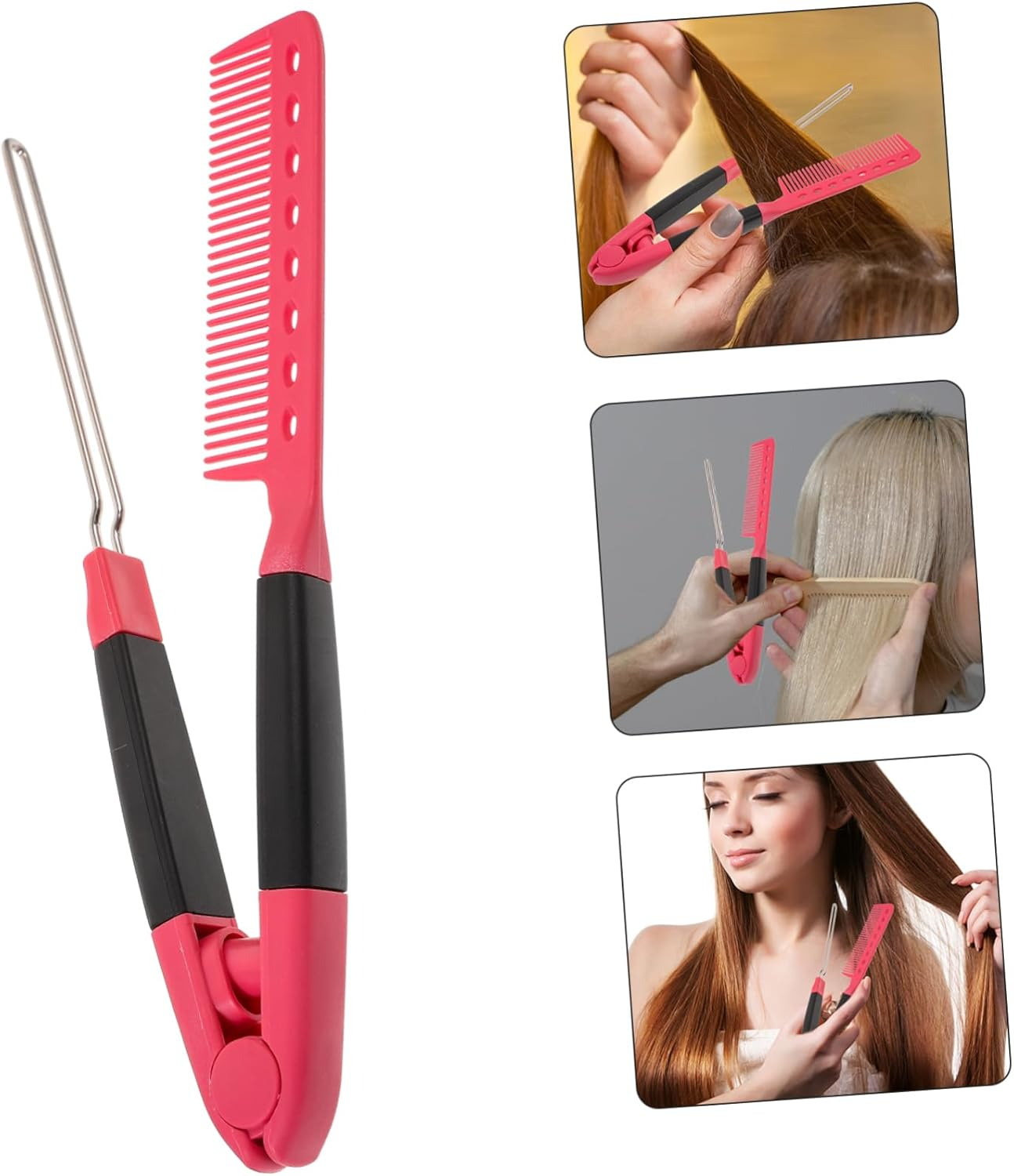 GANAZONO Professional Hair Straightener Comb Shaped Salon Styling Tool for Women Smooth Close Teeth Design for Hair Portable Elegant Rose Red for Home and Travel Use