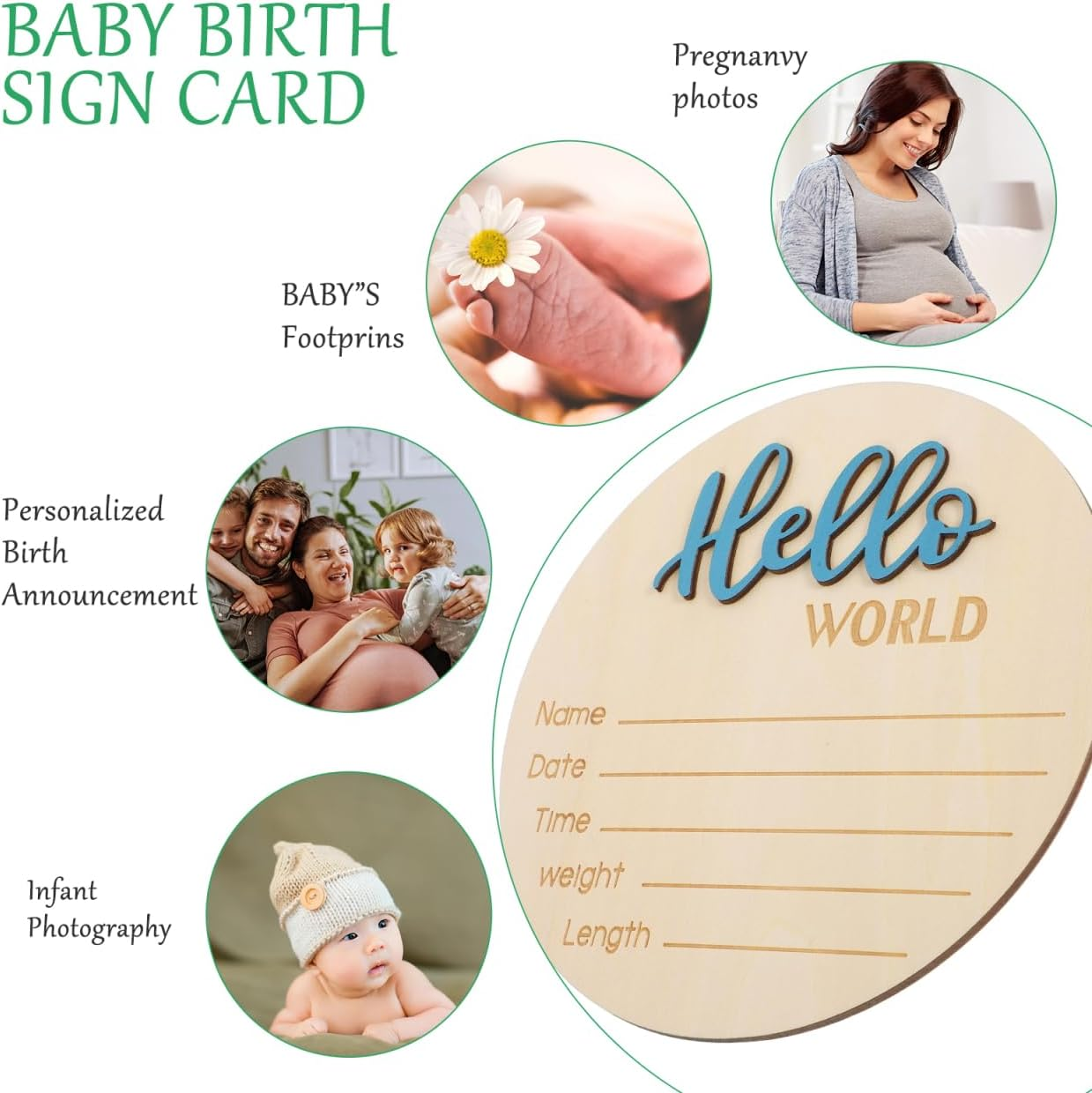 PRETYZOOM Baby Announcement Sign Wooden Newborn Name Signs Birth Announcement Sign Nursery Photo Props Baby Welcome Plaque image number 1