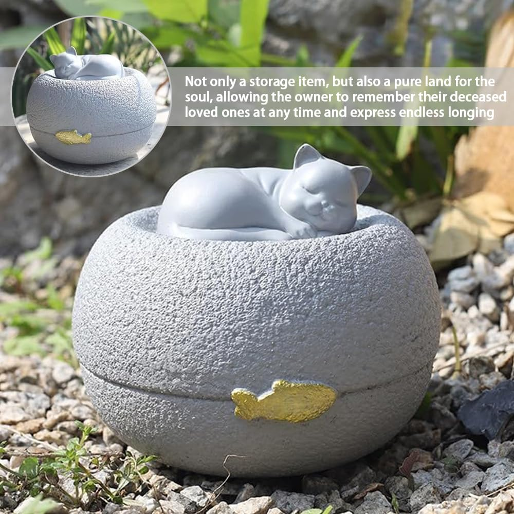 TOMVAES Resin Grey Solid Satin Pet Memorial Urn, 13*13*10Cm, 400G Capacity, Removable Lid, Perfect for Medium Sized Pets and Small Cremation Memorials image number 5