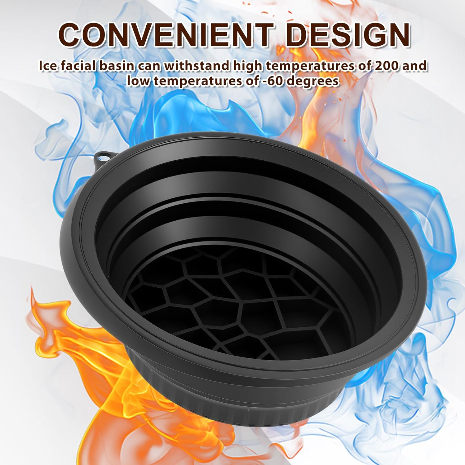 NIPUAEGO 1Set Silicone Ice Bath Bowl, Convenient Design Basin Space Saving Portable Washing Basin with Built in Ice Tray for Home and Travel 26X23X10Cm (Black) - Purple image number 1