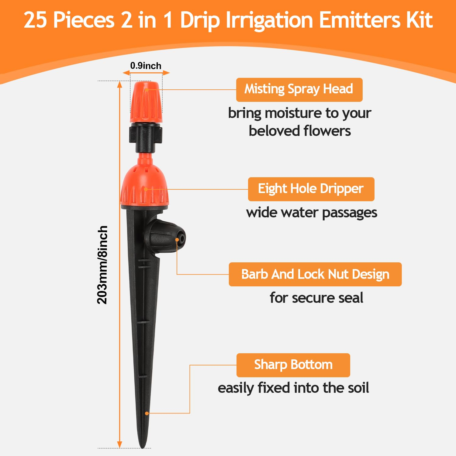 2 in 1 Drip Irrigation Emitters and Atomizing Nozzle for 1/4" Drip Irrigation Tubing, 25 Pcs Adjustable 360 Degree Water Flow Drippers Sprinklers Fittings for Garden Watering System image number 5