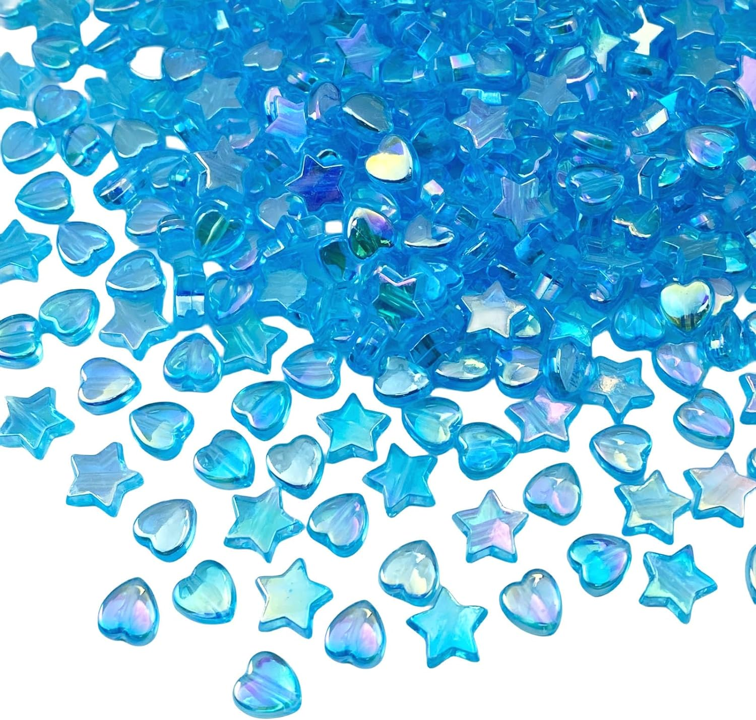 600 PCS Acrylic Beads Heart Star Shape Beads Clear Acrylic AB Colors Bead Assortments Colorful Flat Bead-In-Bead Loose Beads Spacer for DIY Necklace Bracelet Jewelry Craft Making (Deep Lake Blue AB)