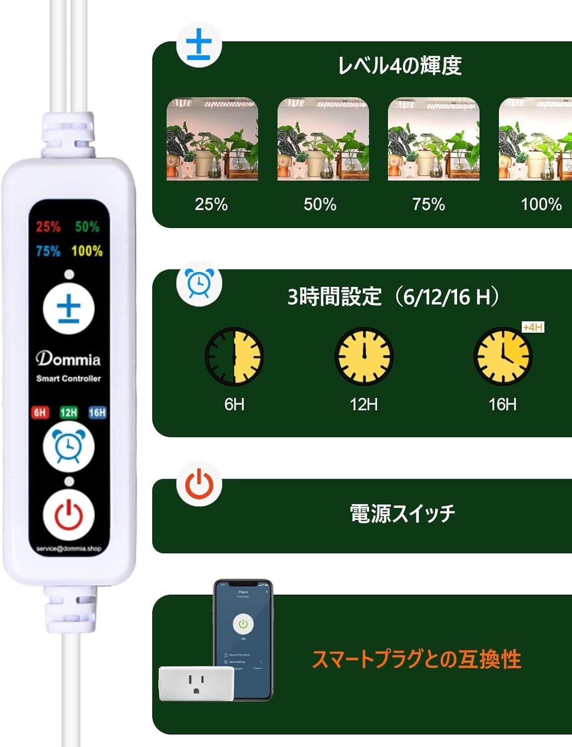 DOMMIA Grow Lights, 2-Pack Natural White Dimmable Grow Lights for Indoor Plants Full Spectrum with Optical Lens, LED Grow Light with Timer 6/12/16H, under Counter Plant Light with Adapters image number 5