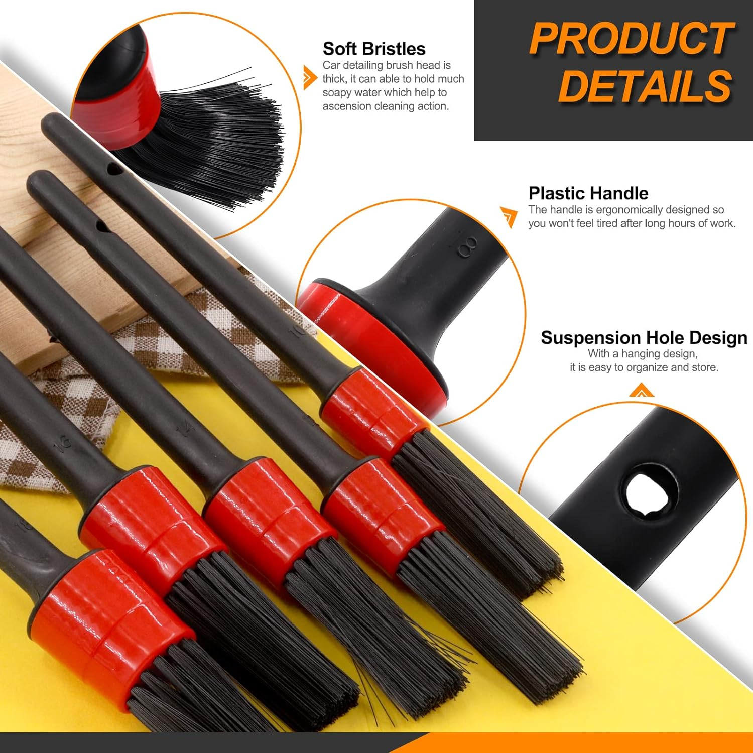 10Pcs Car Detail Brush Set, Auto Detailing Brushes Car Detailing Brushes Exterior Interior Vehicle Cleaning Brushes for Cars Automotive Interior, Exterior, Air Vents, Dashboard image number 4