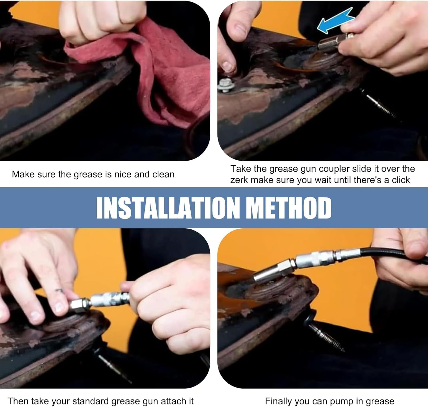 Push-On Slotted Grease Gun Coupler Adapter with 1/8" NPT Threads,2Pcs Push on Slotted Right Angle 90 Degree Grease Coupler,90 Degree Push on Slotted Right Angle Grease Coupler Grease Gun Hose Adapter image number 2