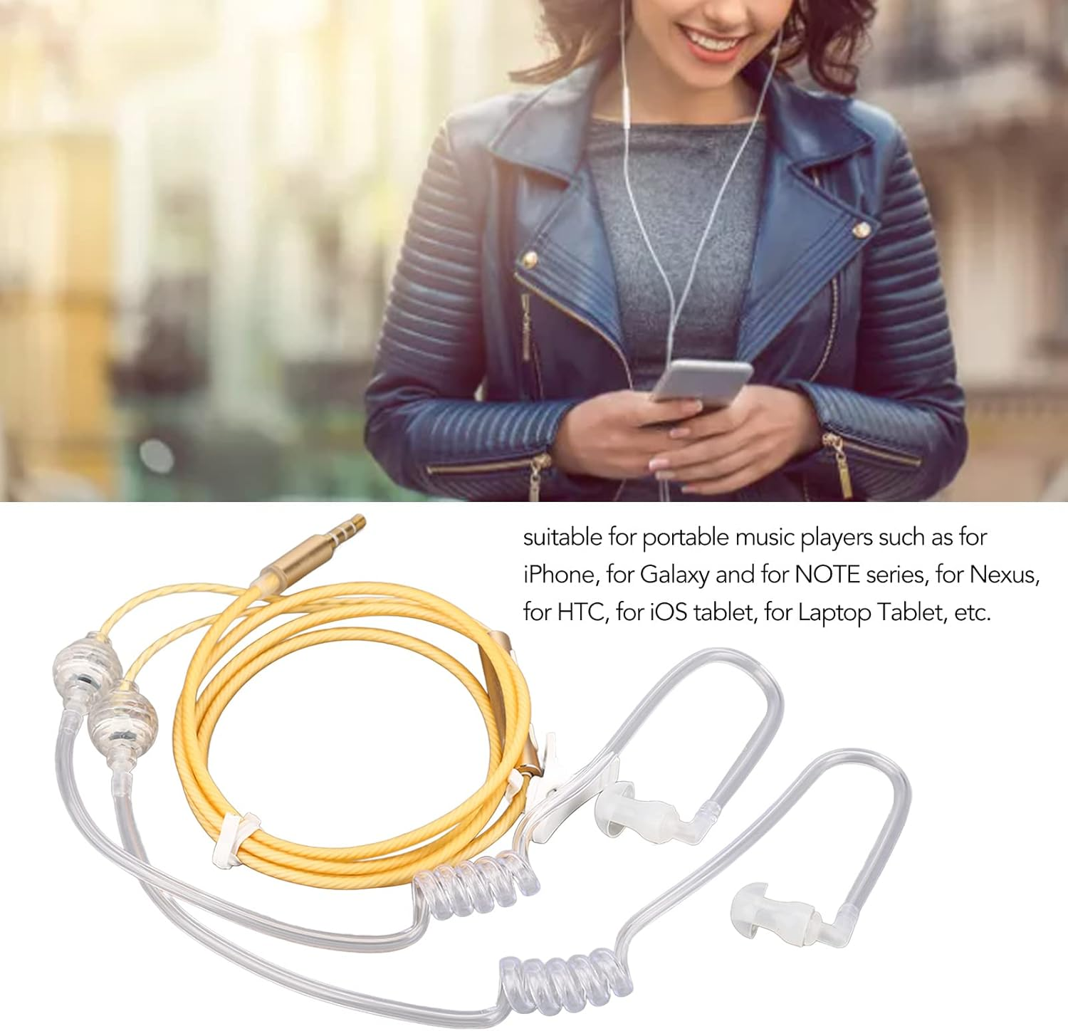 OEBUAFI Radiation- Noise Canceling Headphones, 3.5Mm Air Tube Headphones, Ergonomic Binaural Earbuds for Tablet Gym (Orange) - Orange image number 6