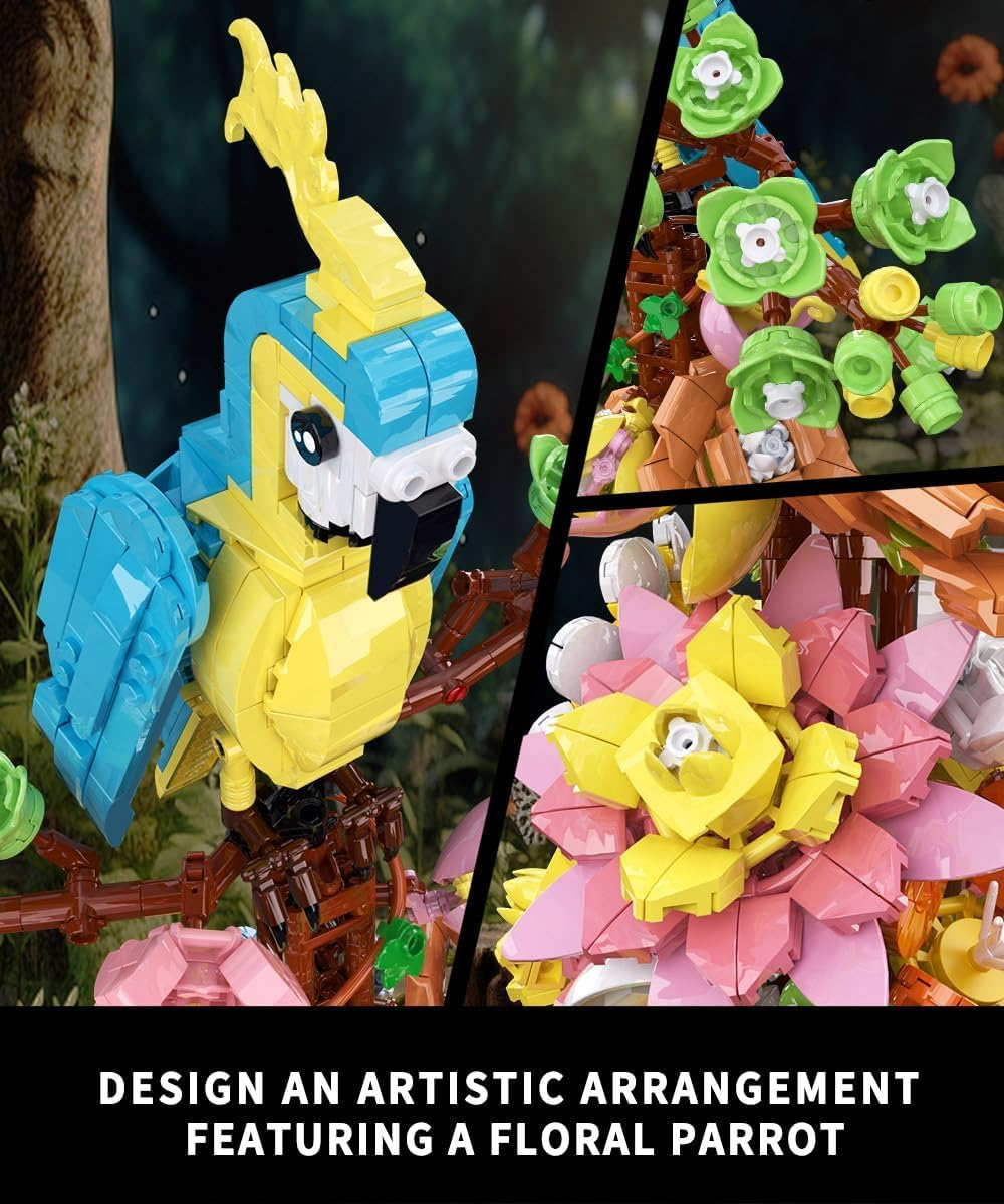 Flowers and Parrot Building Set- 1162Pcs, Compatible with  Flower, Cute Bird and Succulent Botanical Collection Set,Nice Her or Him for Valentines & Mother&rsquo;S Day and Anniversary image number 5