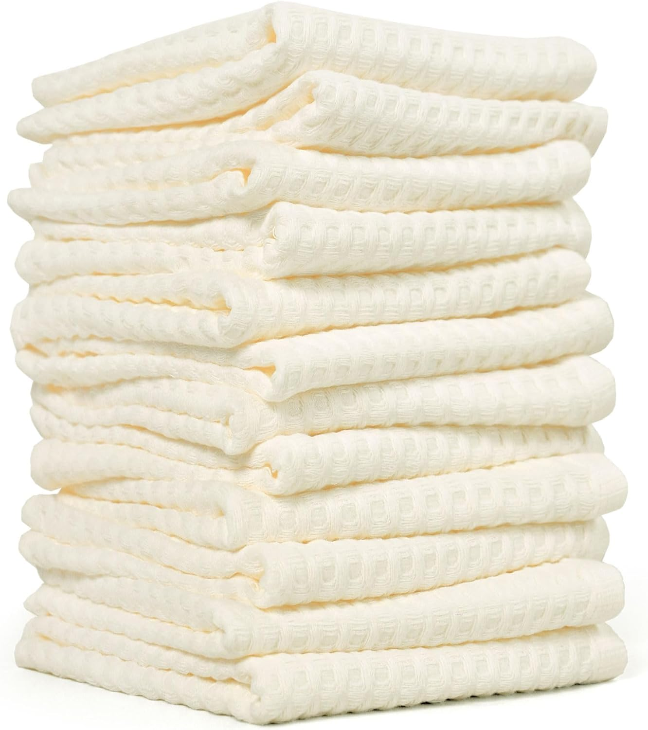 Cleanbear Wash Cloths 12 Pack，Cream Washcloths Set, 100% Cotton Waffle Weave &ndash; Fluffy, Absorbent, Quick-Drying Wash Cloths for Showering, Face, Body, and More