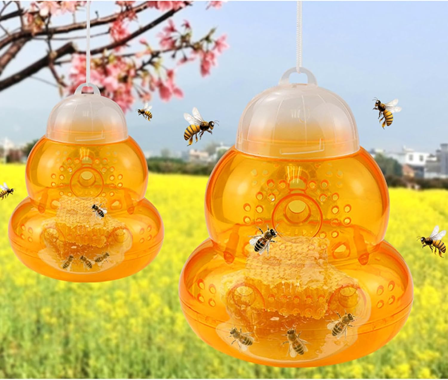 2 Pack No Bottom Seam Wasp Traps - Effective Outdoor Hornet Trap for Yellow Jackets and Bees - Safe, Natural and Reusable - Pest Repellent Solution for Your Garden image number 1