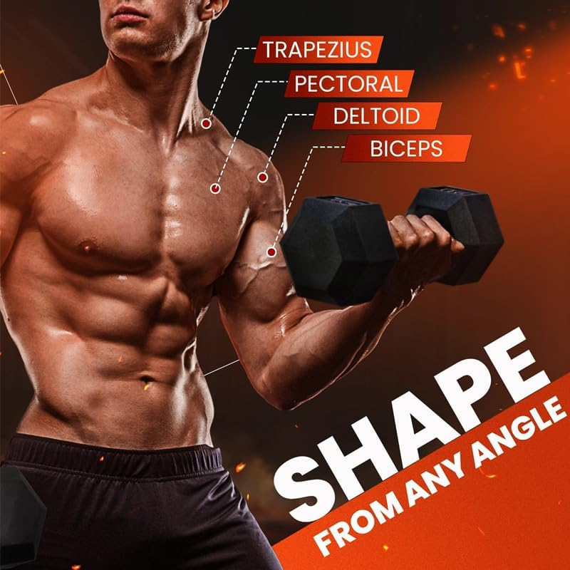 Hex Dumbbells (1KG-55KG), Fitness Dumbbell Set,Rubber Coated Encased Dumbbells Weight, Exercise Hand Weights with Non-Slip Handles, for Women Men,Home Gym,Workout,Strength Training,Bodybuilding - 10Kg X 2 image number 6