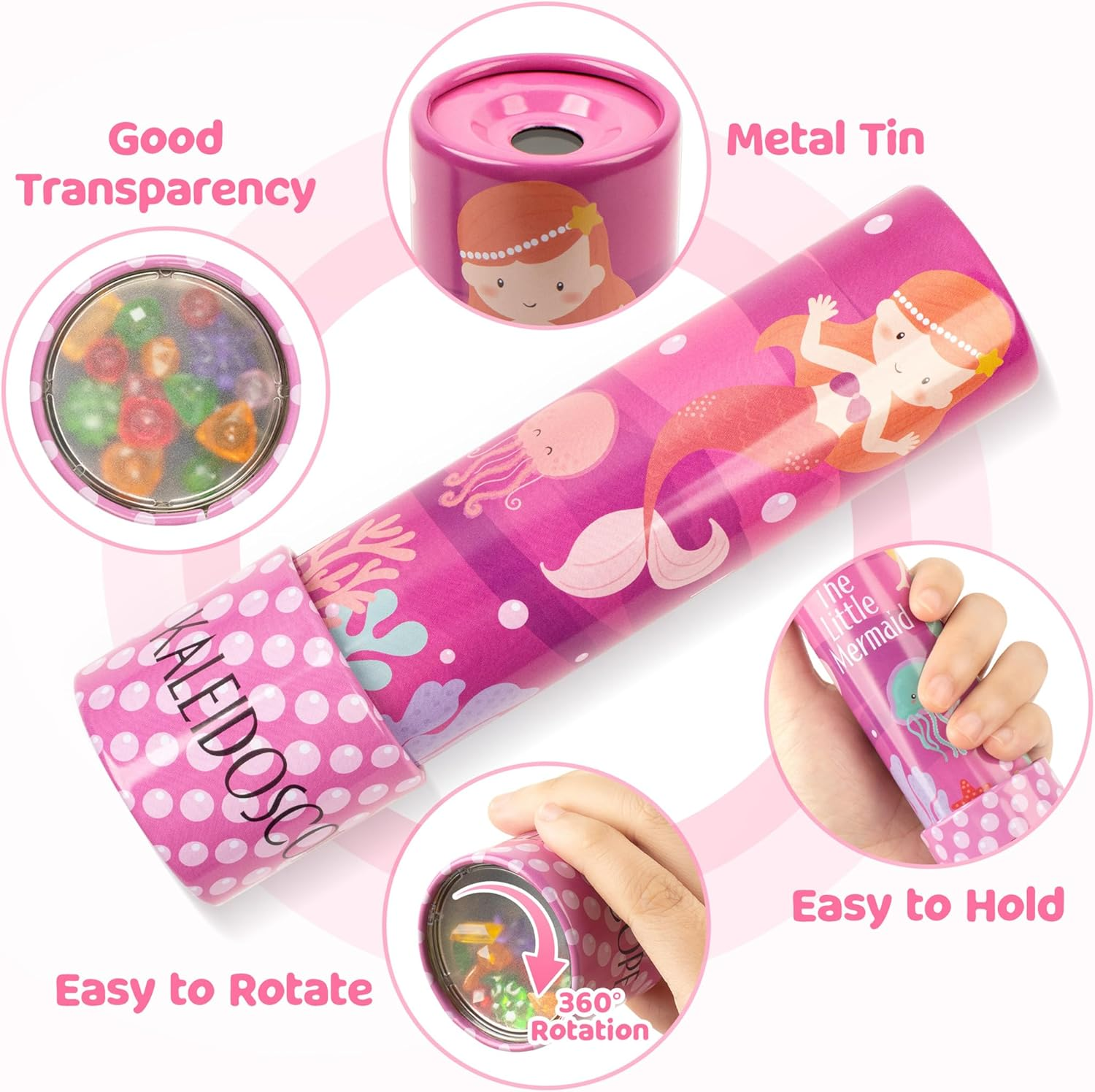 D-Fantix Classic Tin Kaleidoscope for Kids, 2 Pack Retro Toys - Educational Toys with Metal Body. Girl Birthday Party Favors Decorations image number 4