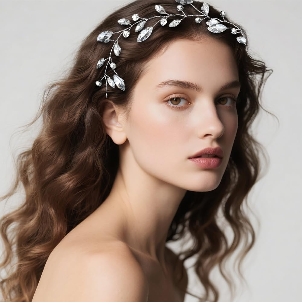 XFSRG Hair Accessories Women'S Wedding Vine Crystal Headband Rhinestone Headband Elegant Headband Hair Tendril for Bride and Girls image number 6