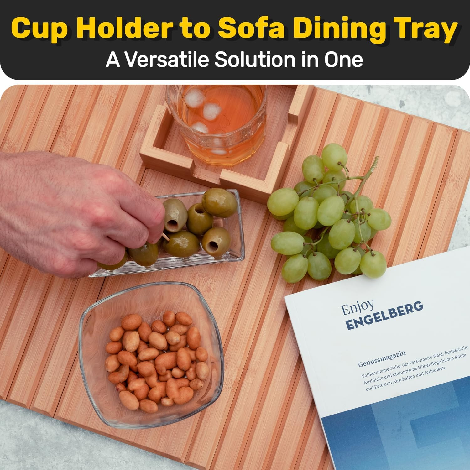 Na*Ya Bamboo Couch Cup Holder - Tray & for Drink Snack, Versatile Sofa Armrest with Portable Arm Table or Loveseat image number 4