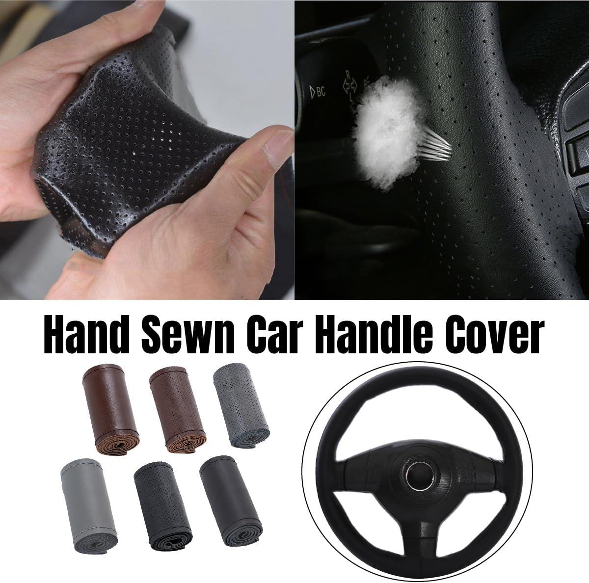 AIMALL Real Cow Leather DIY Car Steering Wheel Cover - Soft Glossy Finish, Fits 37Cm-38Cm (15 Inches) Steering Wheels image number 4