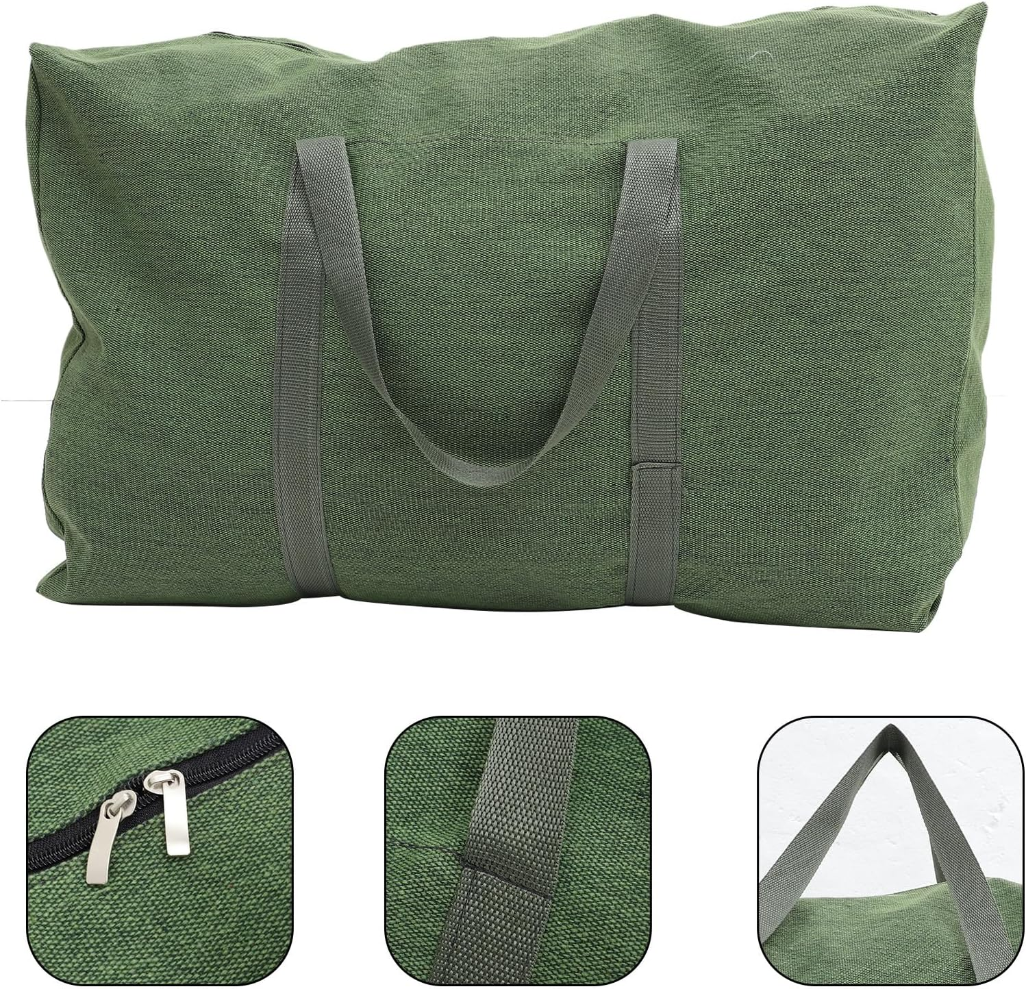 NOLITOY Large Olive Green Canvas Travel Duffle Bag with Zipper and Handle, Thickened Military-Style Luggage Storage Weekender Bag for Travel and Moving Random Color image number 2