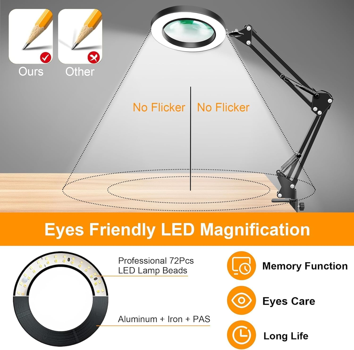 Magnifying Glass with Light and Stand, 2-In-1 LED Lighted Desk Lamp & Clamp，3 Color-Changing & 10-Level Dimmable, Ideal for Hobby Crafts and Workplace Lighting image number 4