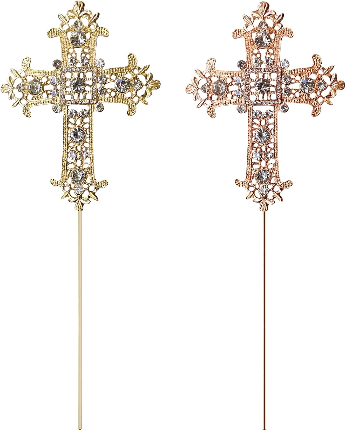 2 Pcs Cross Cake Toppers Rhinestone Cross Cupcake Toppers Glitter Crystal Dessert Cake Decorations for Birthday Wedding Baby Shower Christmas Baptism Communion Christening Religious Party Supplies