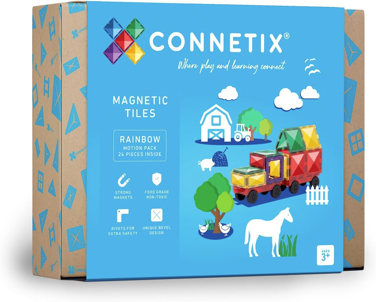 CONNETIX Magnetic Tiles Rainbow Motion Pack, 24 Pieces image number 1