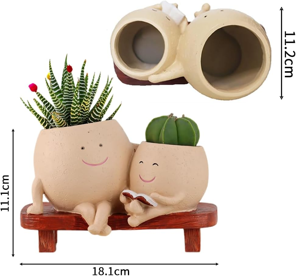 TOMVAES Plant Pots for Succulent Planter,Decorative Double Smiley Face Indoor Plant Pots,Resin Flowerpot,Bonsai Pot Desktop Ornament,Desk Decor Succulent Pot for Patio,Yard,Living Room image number 5