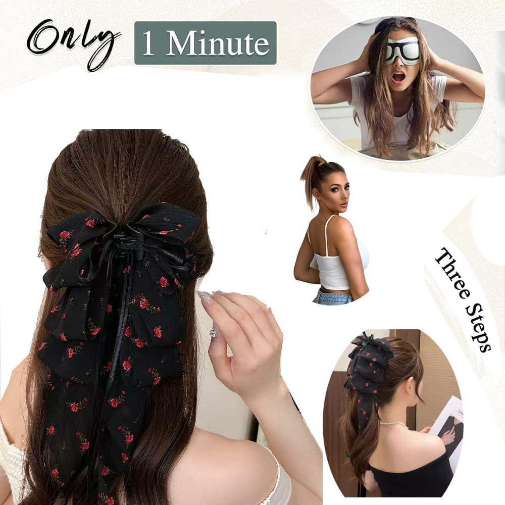Hair Clips with Claw Clip, Chiffon Strap Ponytail, Hair Band, Butterfly, Hair Accessories for Women and Girls (Pack of 1) image number 3
