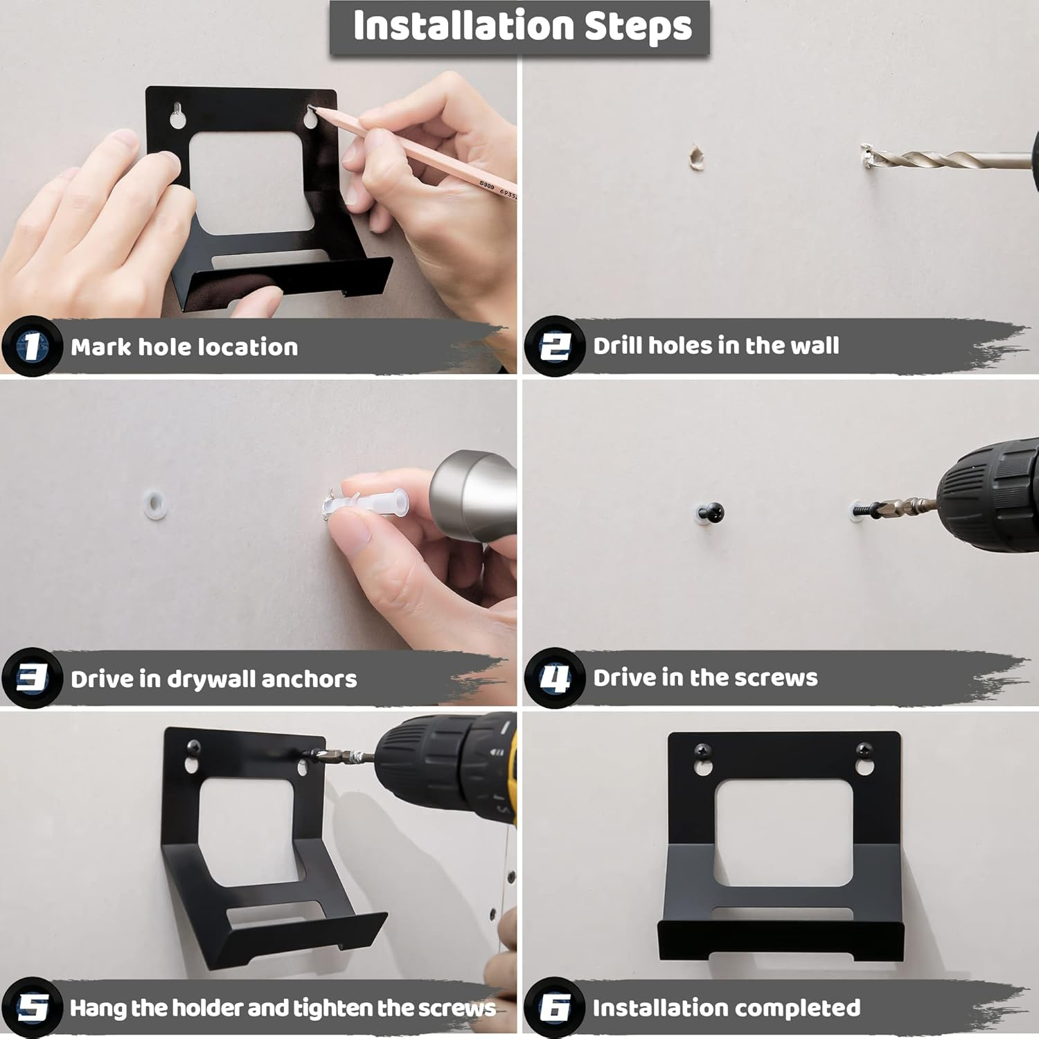 Mylifeunit Vinyl Record Wall Mount, 6 Pack Metal Record Holder for Albums Display (Black) image number 3