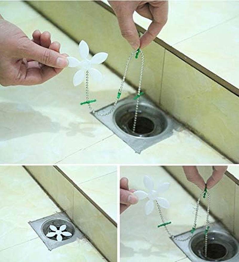 KRISMYA 10 Pcs Sink Strainer Bathtub Drain Hole Hair Cleaner Chain Hook,Drain Flower Hair Catcher for Bathtub and Kitchen - White image number 2