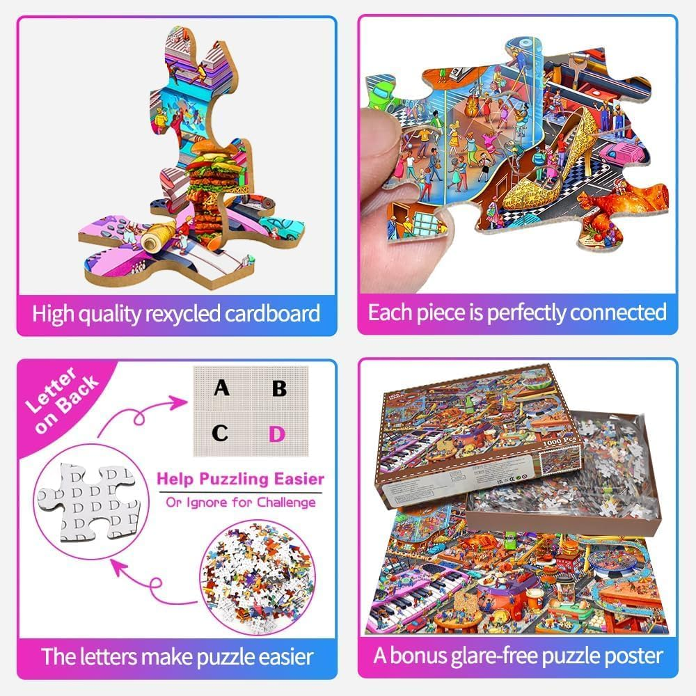 Jigsaw Puzzles for Adults 1000 Piece Jigsaw Puzzles for Adults Challenging Game Puzzles with Letters on Back（Little People'S World Party） image number 3