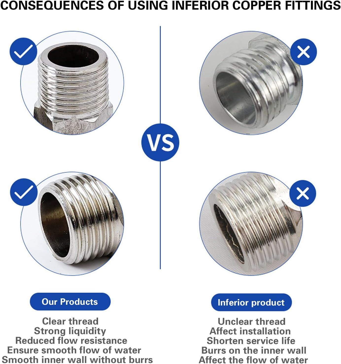 NASHRIO Shower Hose Extender - 3Pcs Stainless Steel Connector Hex Nipple Pipe Fitting BSP 1/2Inch X BSP 1/2Inch for Shower, Bathroom, and Rvs image number 1