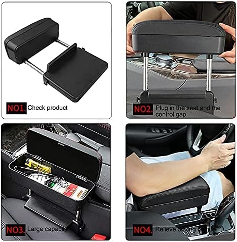 SENYAZON Car Console Armrest Box Arm Rest Height Adjustable Comfort Elbow Pad Armres Storage Organizer Box (Black Red Line) image number 4