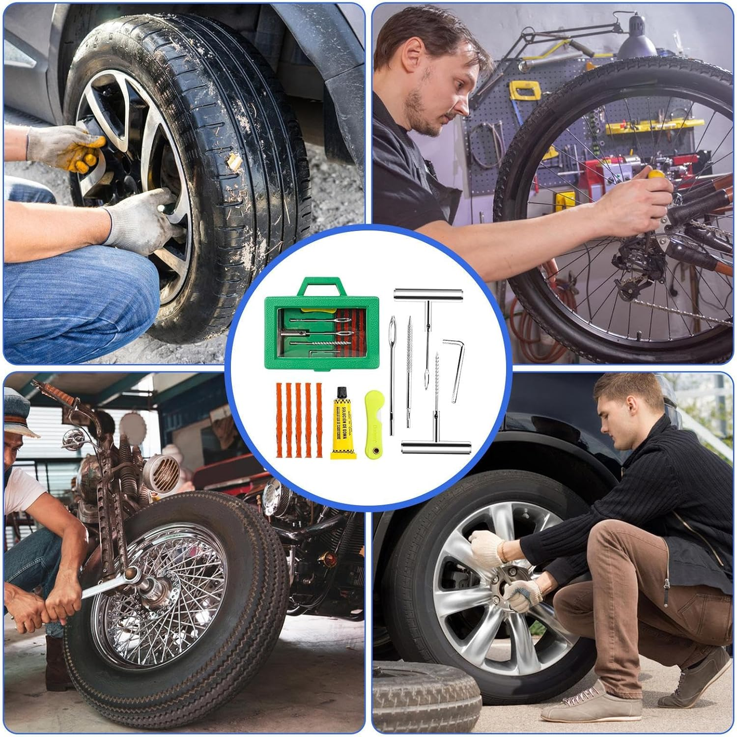 ETUCYNG Tire Repair Kit,Heavy Duty Professional Wheel Repairing Set | Heavy Duty Tire Plug Kit - for Trailer RV Truck Automotive Sedan Pickup - Blue Box image number 2