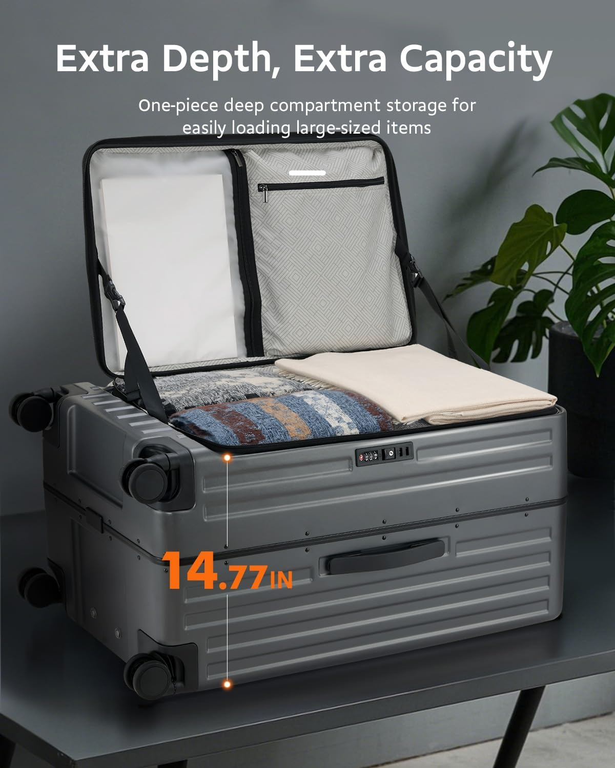 CENSIEN Checked Luggage, Large Suitcase 29 Inch Trunk Luggage with Spinner Wheels, Lightweight ABS+PC Hard Shell with Aluminum Frame, Top Opening, TSA Lock (Grey, 1PC) image number 3