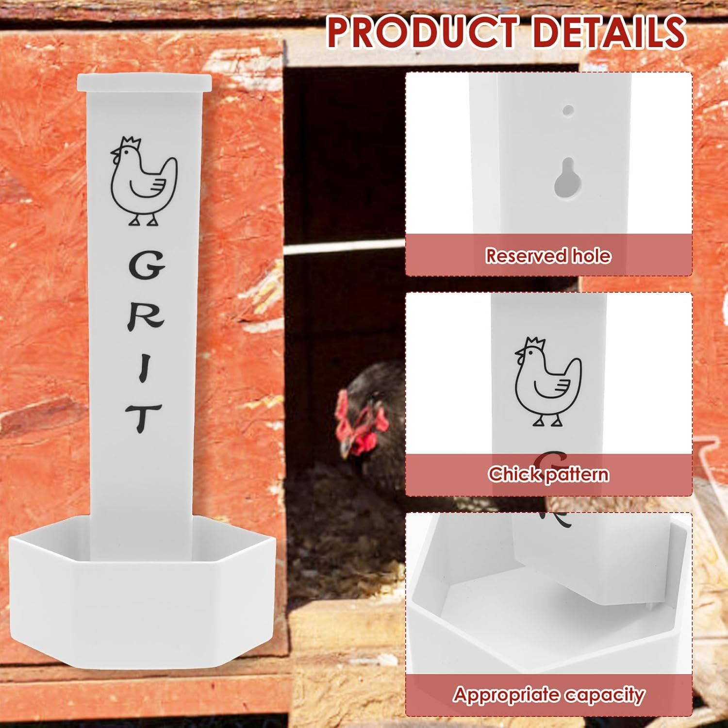 2Pcs Mount Feeder, Flexible Installation Chicken Grit and Oyster Shell Feeder with Lid for Chicken House Raising