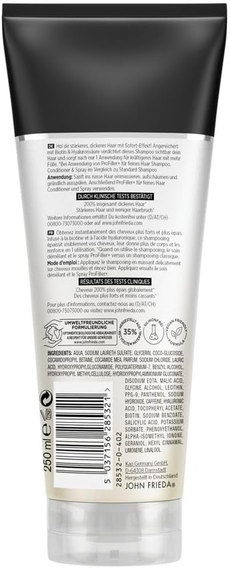 John Frieda Profiller+ Shampoo - Contents: 250 Ml - Hair Type: Fine, Weakened - Strengthens the Hair Structure in One Application - Silicone-Free image number 4