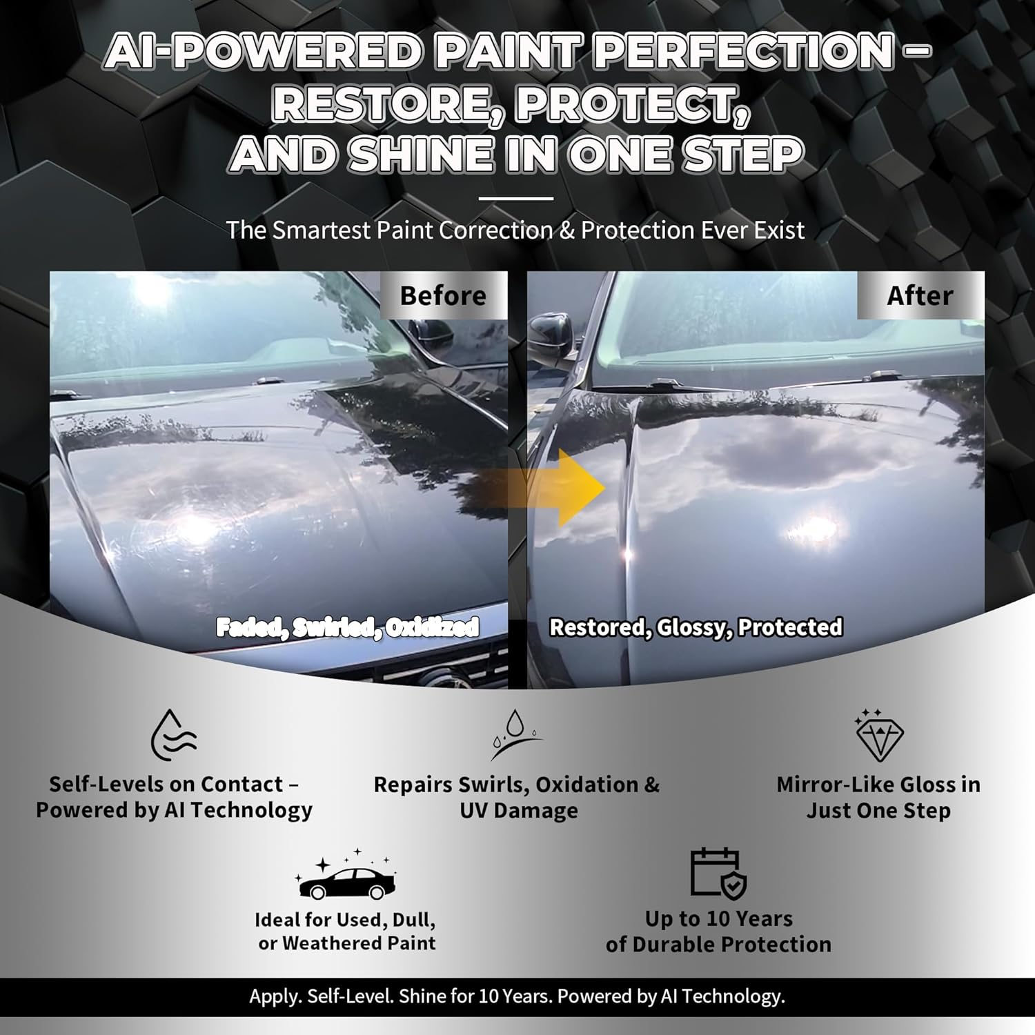 Magic Shield Diamond AI Coating &ndash; Graphene Liquid Self-Leveling Techology | Repairs & Protects | Last for 10 Years | High-Gloss Shine | Hydrophobic & Scratch-Resistant | for Car Paint, Headlights ONLY image number 5