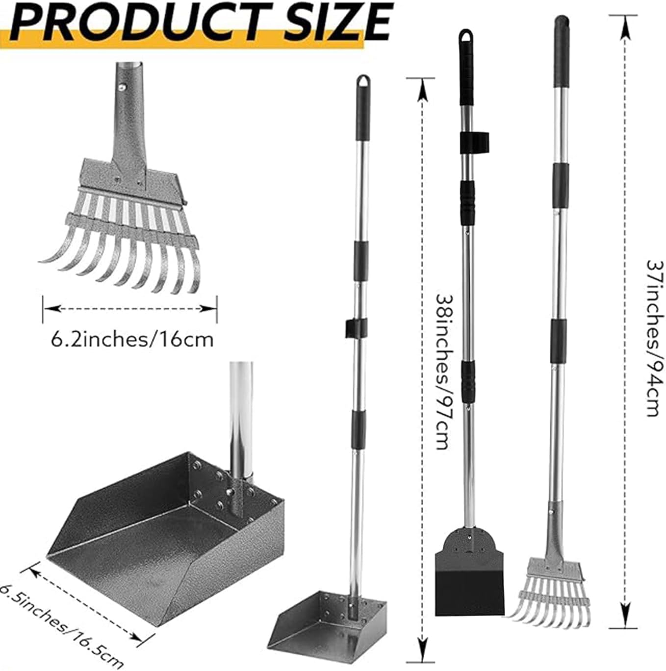 Dog Pooper Scooper, Dog Poop Tray and Rake Set, Adjustable Long - Handle Metal Waste Scoop with Tray for Pet Waste. No - Bending Clean - up in Courtyards & Gardens image number 2