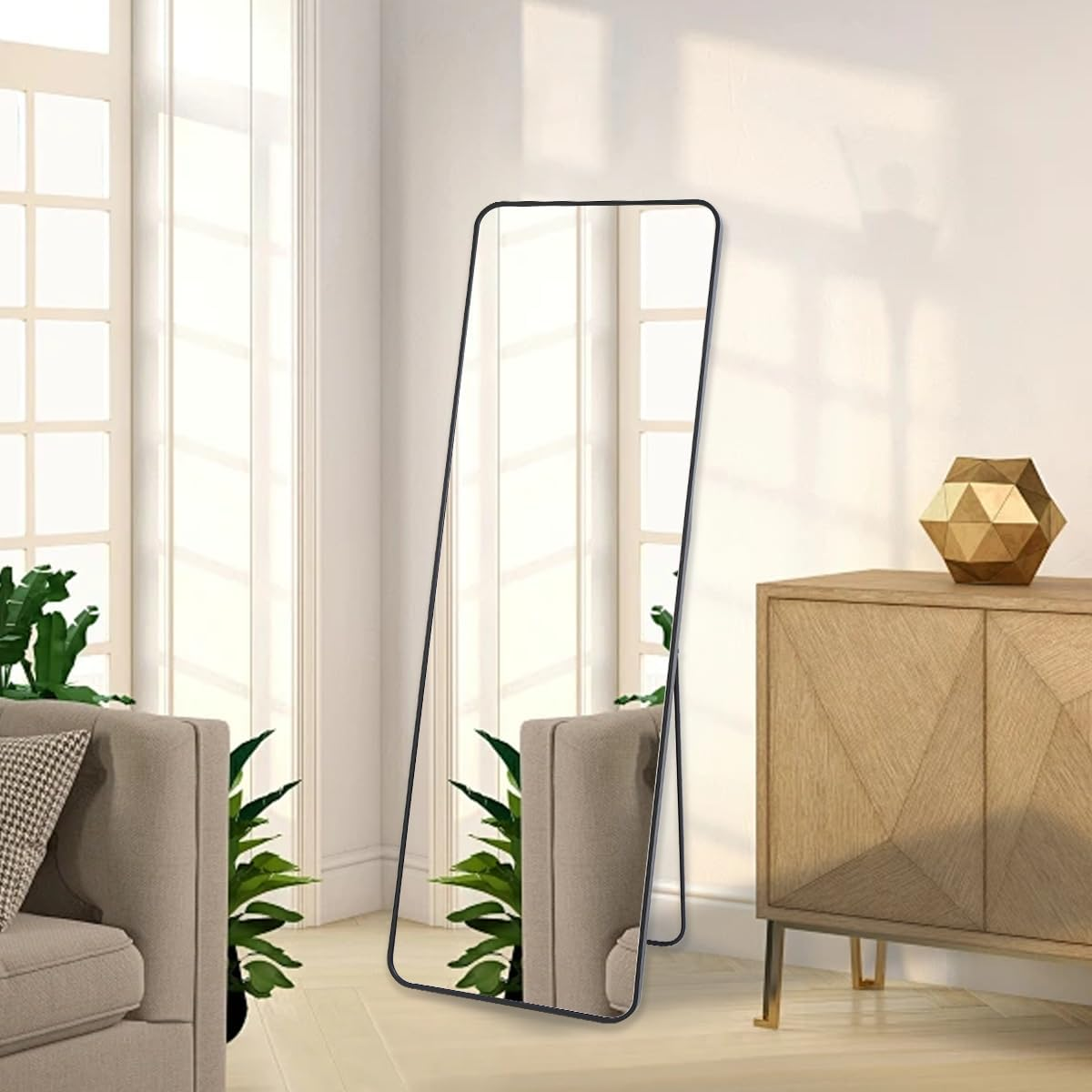 Shatterproof Full Length Mirror 160X50Cm Wall & Floor Body Black Metal Frame Large Mirror HD Tempered Glass Standing Mirror for Bedroom, Living Rooms, Boutiques Studios, Rental Housing image number 2